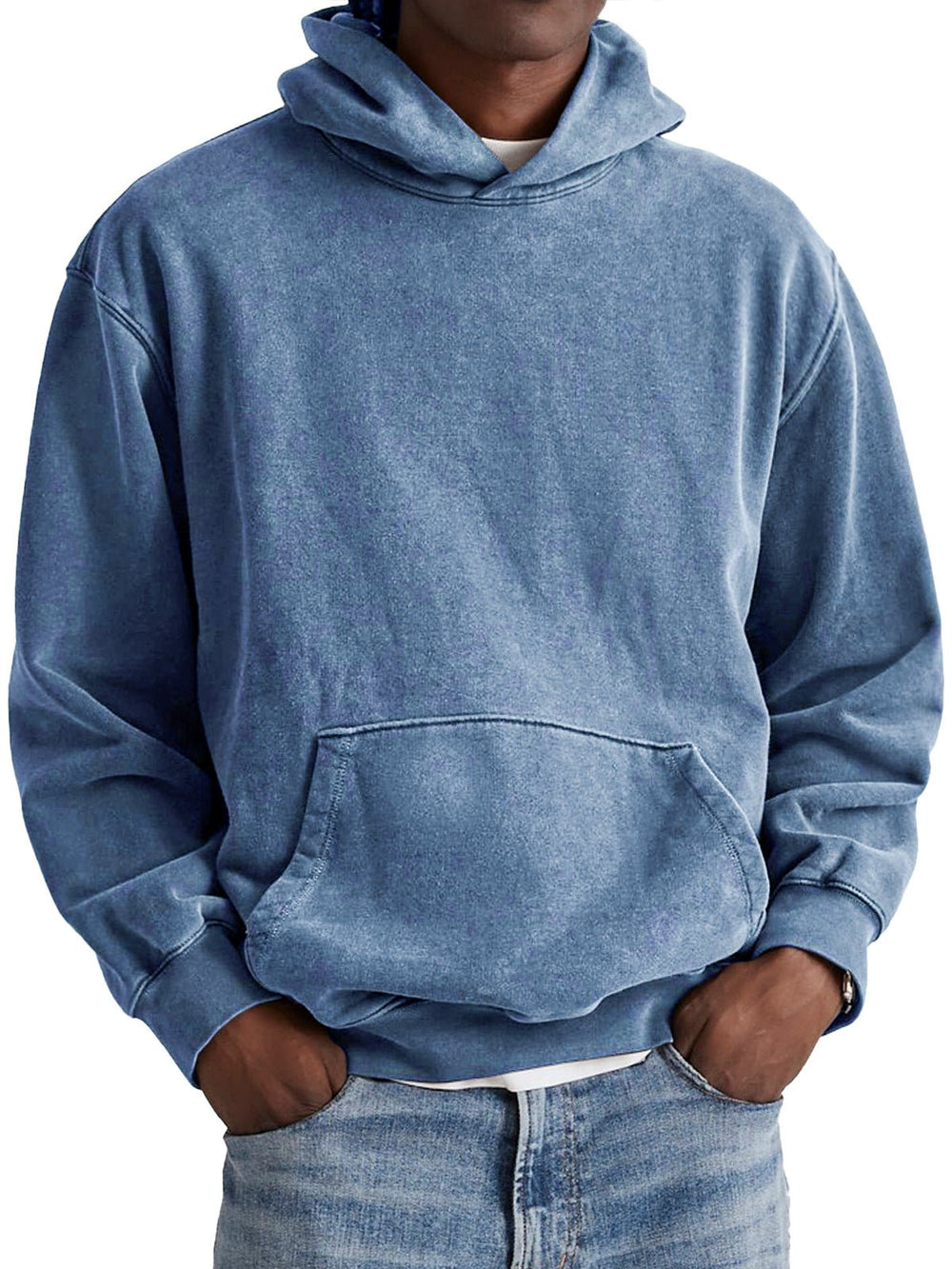 Grauer Herren Kapuzenpullover mit Kängurutasche; bequemer Hoodie für Streetwear & Freizeitmode.