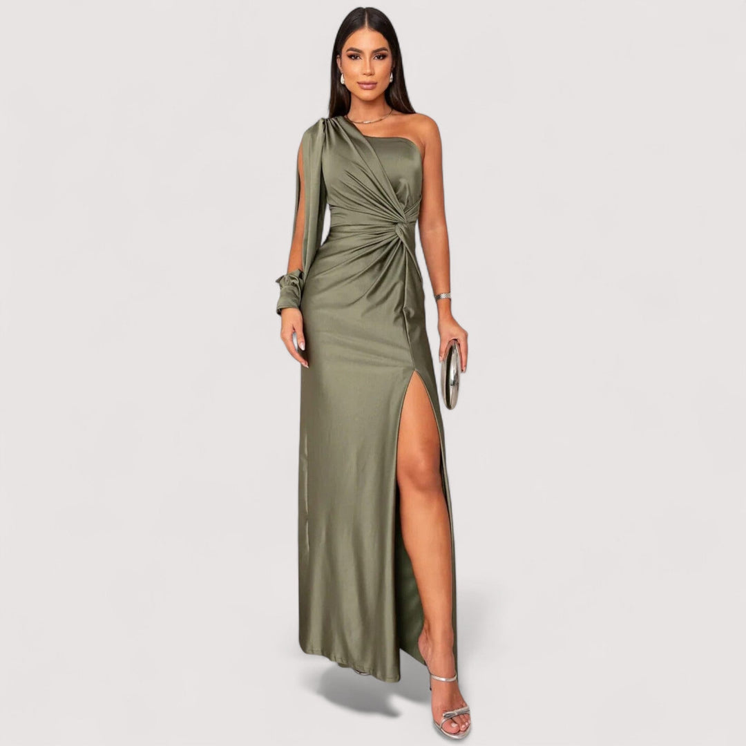 Elegantes langes Damen Abendkleid mit raffiniertem Schlitz, perfekt für festliche Anlässe und Abendveranstaltungen.