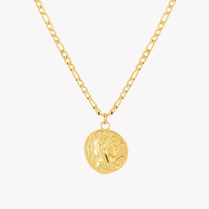Elegante goldene Medaillonkette für Frauen. Zeitloser Schmuck aus Edelstahl im Vintage-Stil.