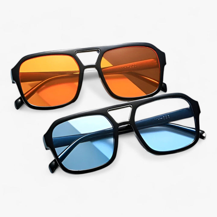 Robuste Retro Sonnenbrille eckig, oversized. Unisex Brille mit starkem UV-Schutz für Strand, Stadt und Urlaub.