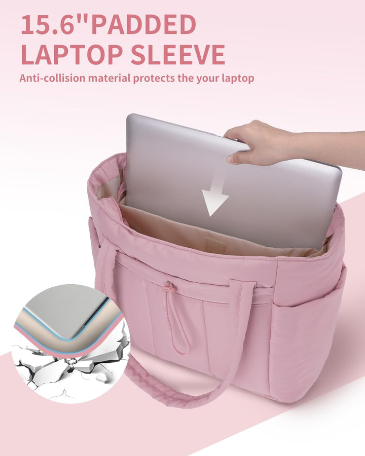Stilvolle Puffer Tote Schultertasche mit integriertem Laptopfach.