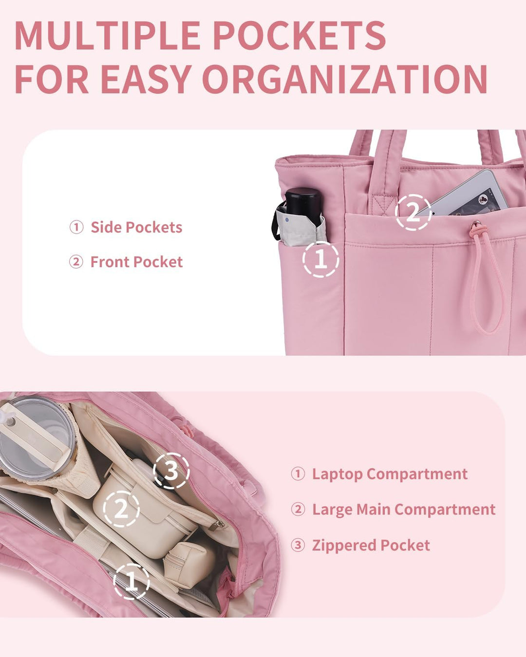 Moderne Reisetasche Damen, gesteppt, mit cleverem Becherhalter & Laptop-Sleeve.