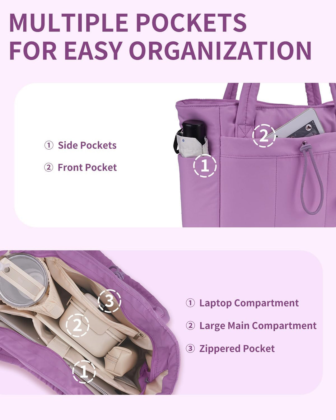 Gesteppte Puffer Tote mit Laptop-Sleeve, modisch & komfortabel.