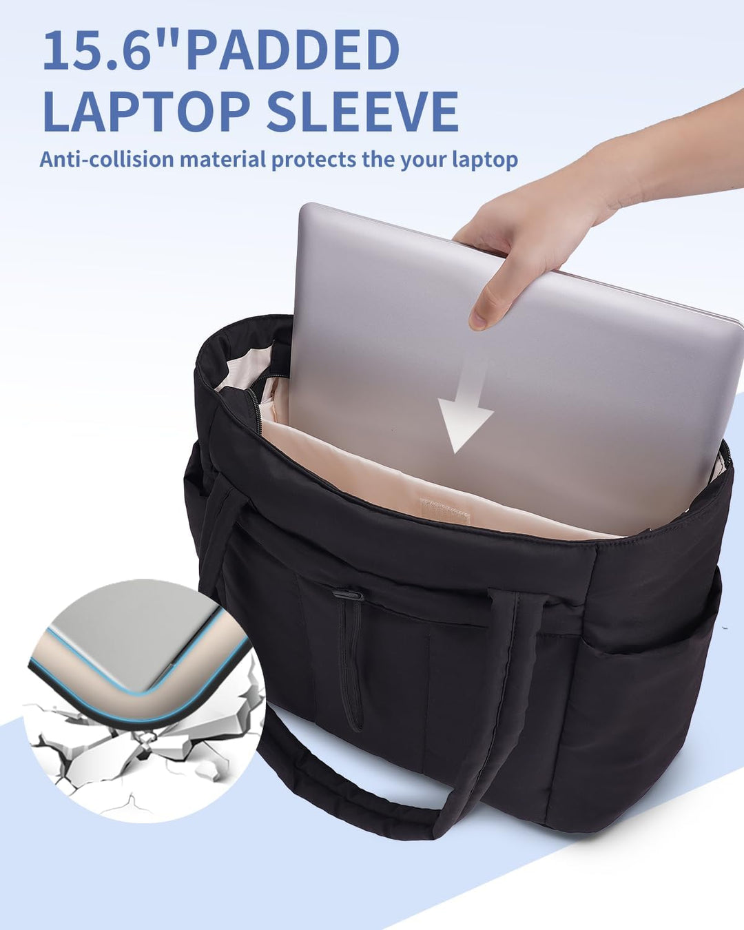 Modische Damenhandtasche, gesteppt, für Arbeit & Freizeit mit Laptopfach.