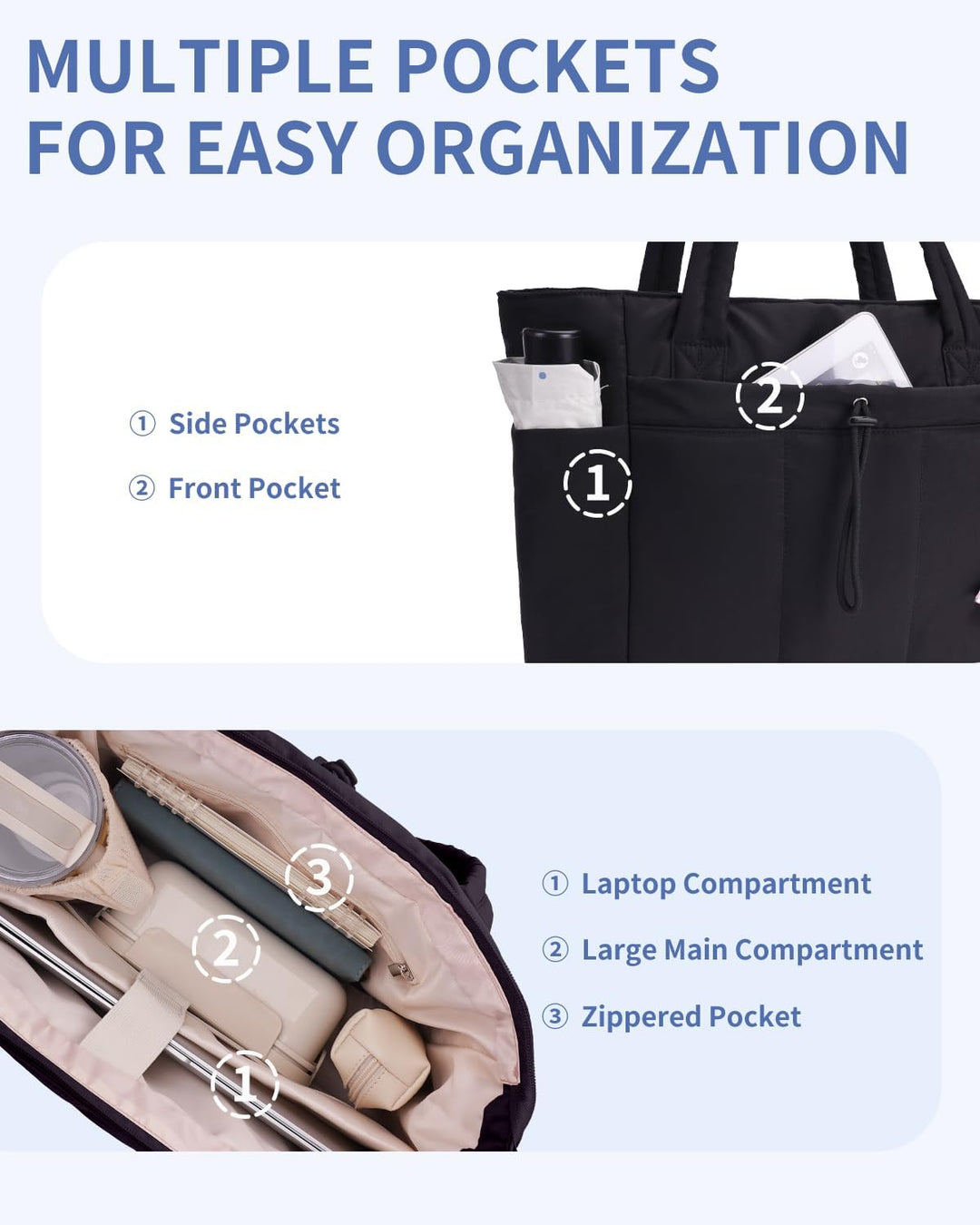Puffer Tote Damen, optimal für Business-Trips mit Laptopfach & Trolley-Sleeve.