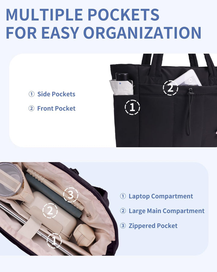 Puffer Tote Damen, optimal für Business-Trips mit Laptopfach & Trolley-Sleeve.