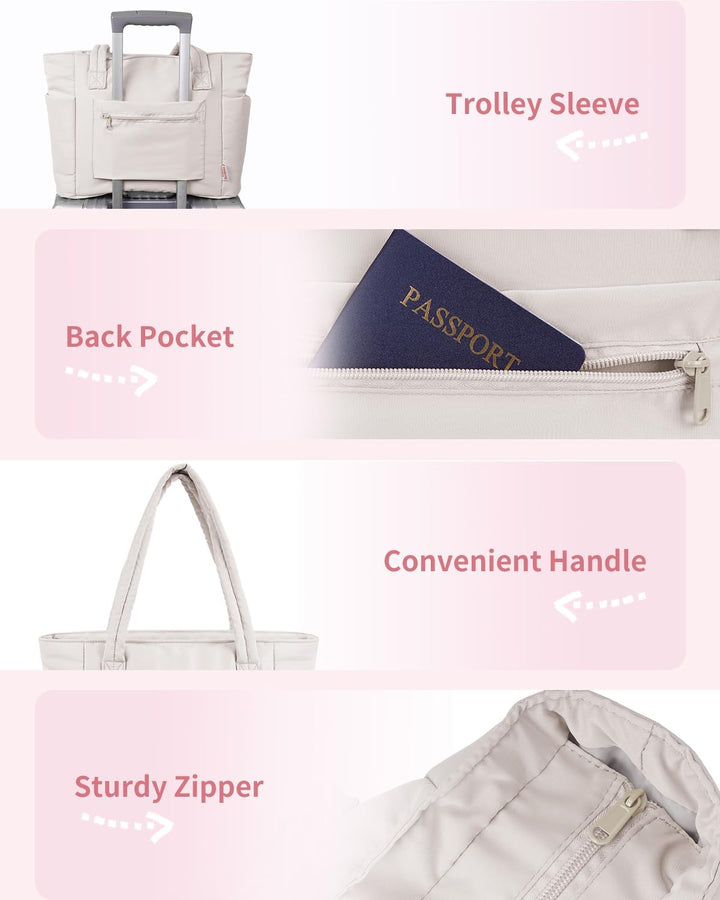 Puffer Tote für Damen, clever organisiert mit Laptop- & Flaschenfach.