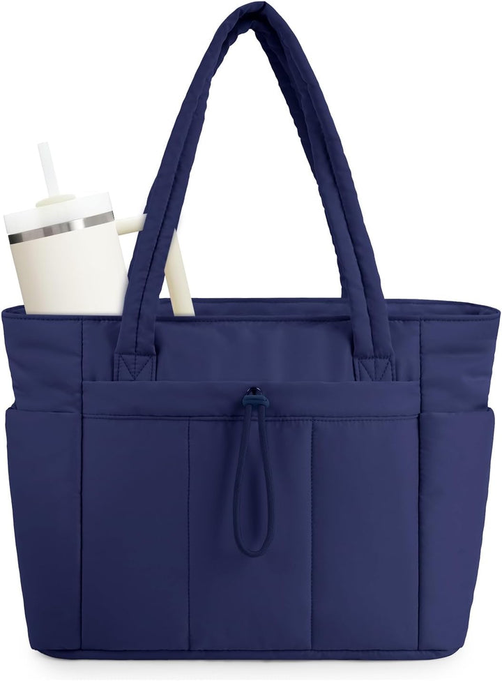Flexible Schultertasche Puffer, mit Fach für Laptop und Getränk.