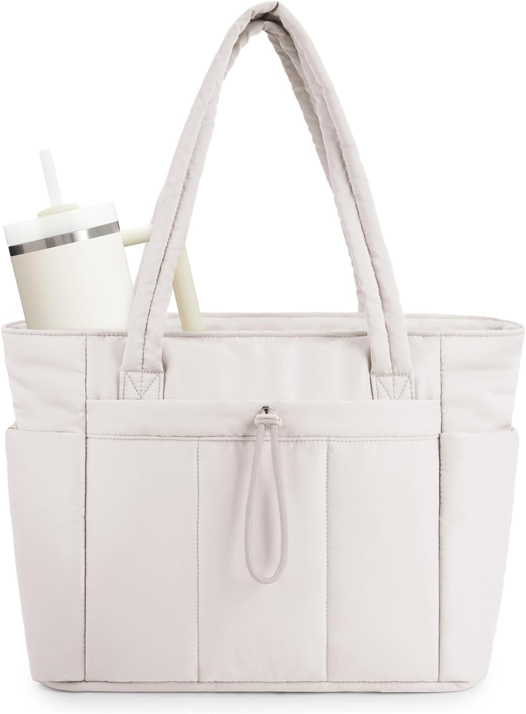 Damen Puffer Tote mit Laptopfach & Becherhalter, ideal für Arbeit & Reise.