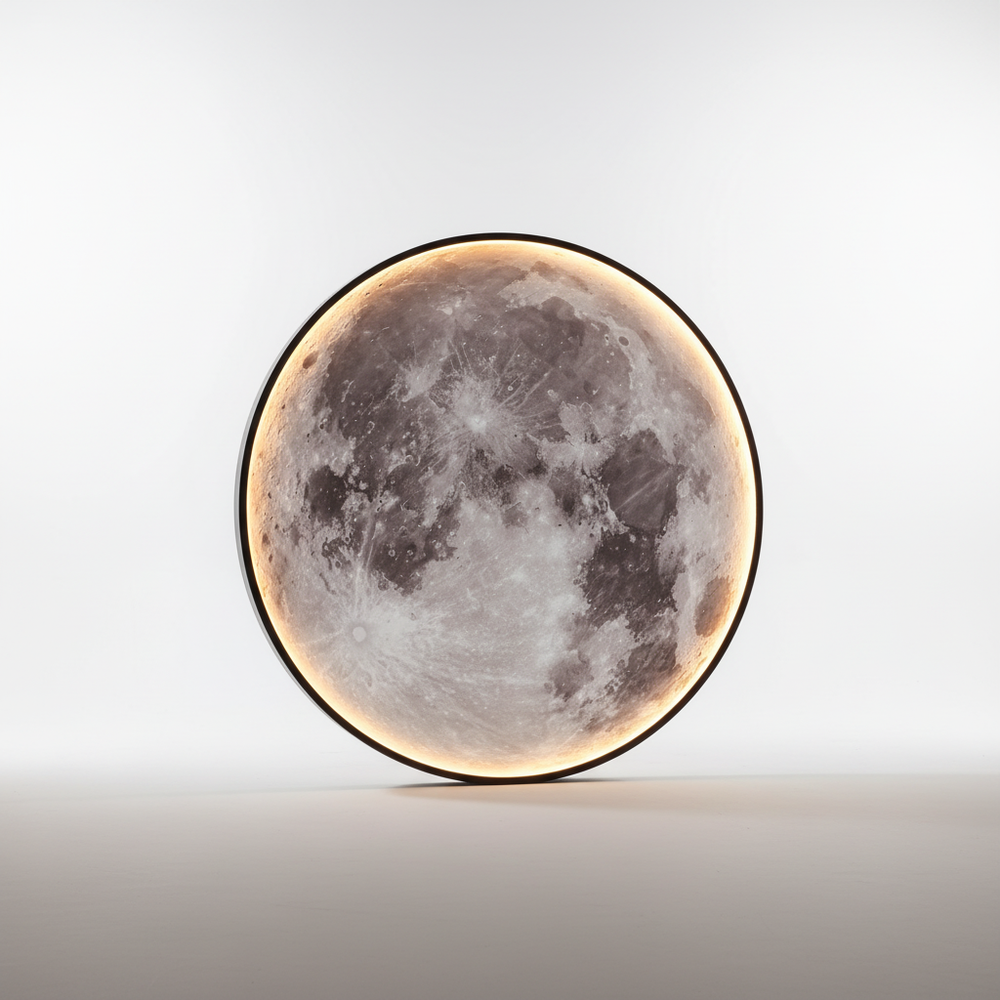 Dekorative Moonveil Wandlampe mit Monddesign und Fernbedienung für personalisiertes Stimmungslicht.