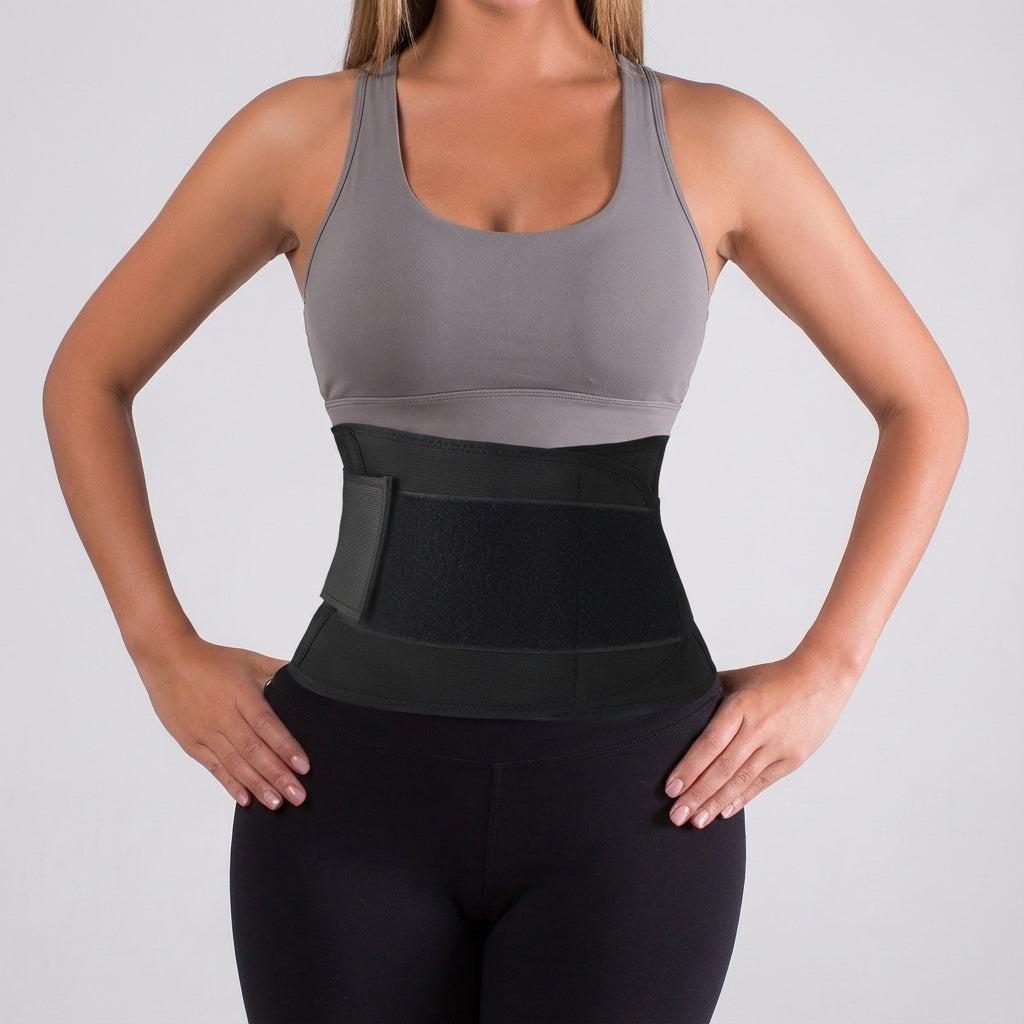 Detailansicht flexibler Thermo Trainingsgürtel; Material für Kompression, Wärmeentwicklung & Unterstützung.