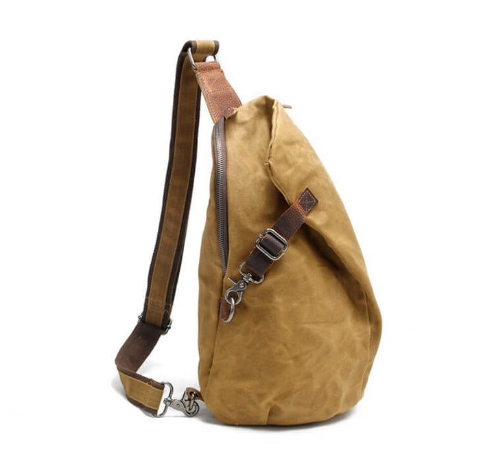 Graue Herren Crossbody Sling Bag aus wasserabweisendem Canvas. Praktische Reisetasche & Outdoor-Begleiter.