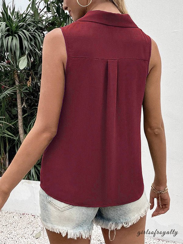 Elegantes, ärmelloses Damen V-Ausschnitt Top, lockere Passform und Knopfleiste, ideal für den Sommer.