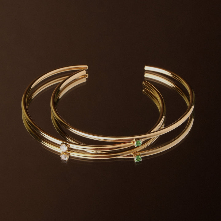Zeitloser Gold/Silber Damen Armreif, verstellbar, wasserfest, mit schimmerndem Zirkonstein.