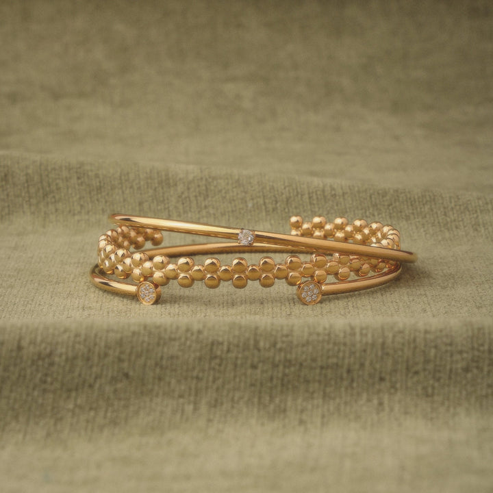 Goldener & silberner Damen-Armreif aus wasserfestem Edelstahl, verstellbar, mit funkelndem Zirkon.