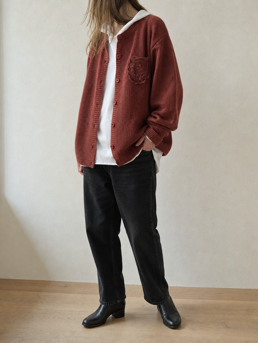 Bequeme Damen Oversize Strickjacke mit Knopfleiste, ideal für kalte Herbst- und Wintertage.