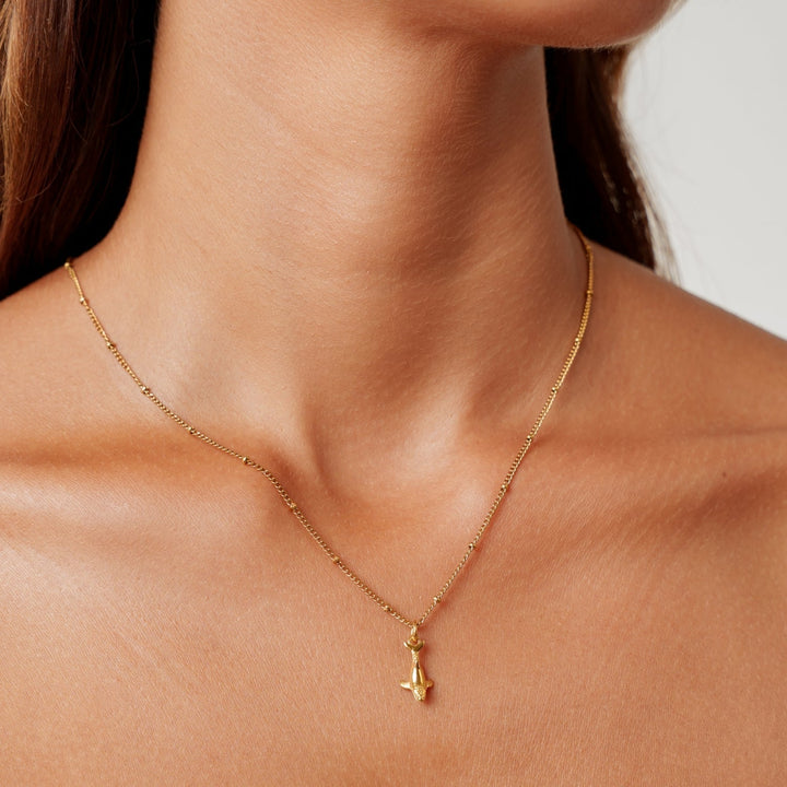Wasserdichte Goldhalskette für Damen mit minimalistischem Wal Anhänger aus robustem Edelstahl.