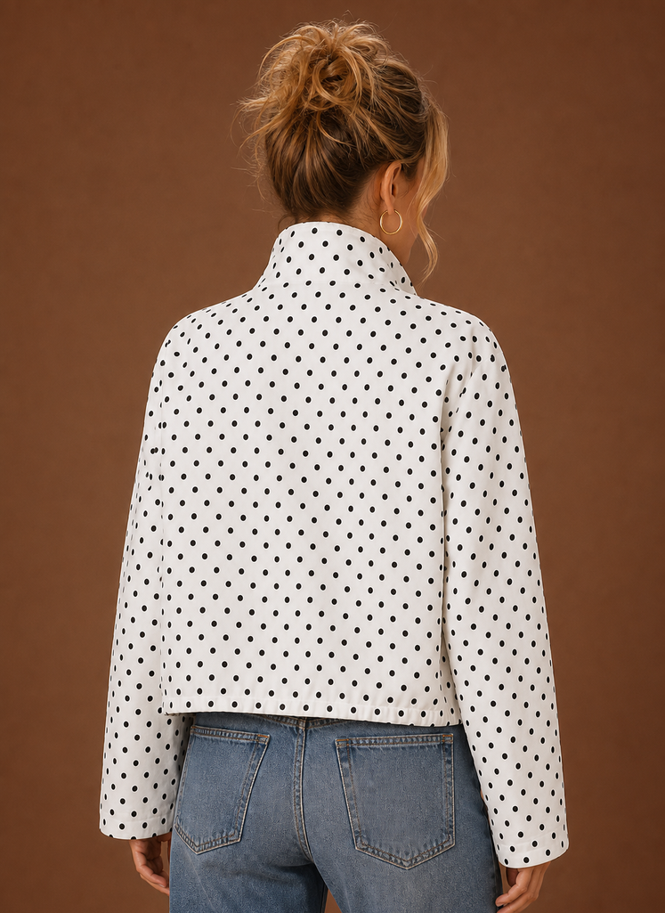 Damen Jacke mit Punktemuster, leicht und modisch. Verstellbarer Saum & Stehkragen für individuellen Style.