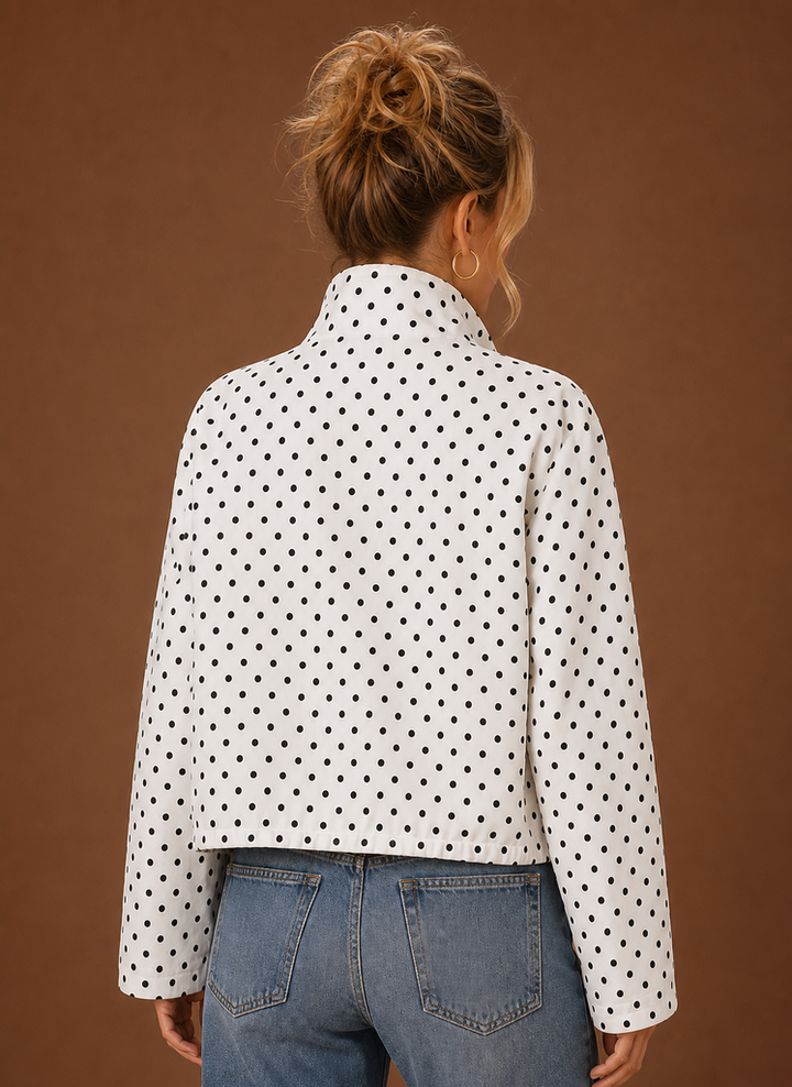 Damen Jacke mit Punktemuster, leicht und modisch. Verstellbarer Saum & Stehkragen für individuellen Style.