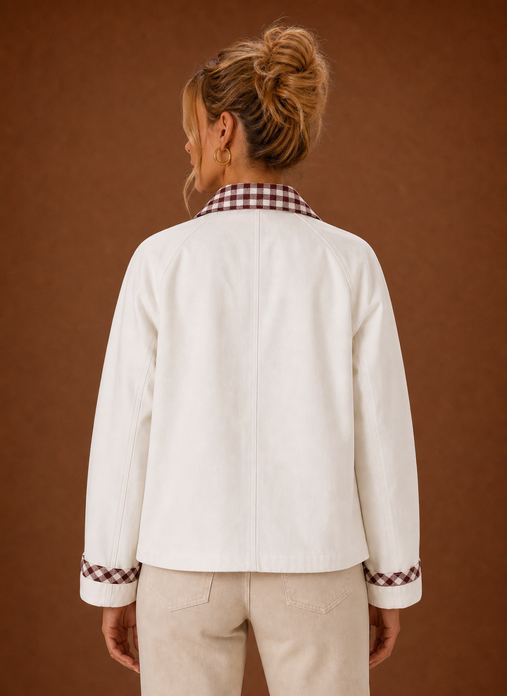 Schicke Damen Fieldjacke mit kariertem Kragen, bequeme Übergangsjacke für Damen.