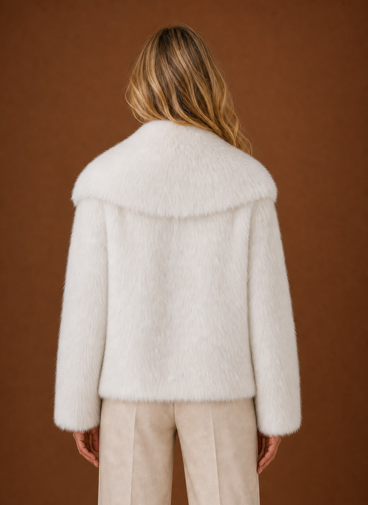 Model trägt eleganten Damen-Wintermantel, lang & warm, perfekt für Business & Freizeit.