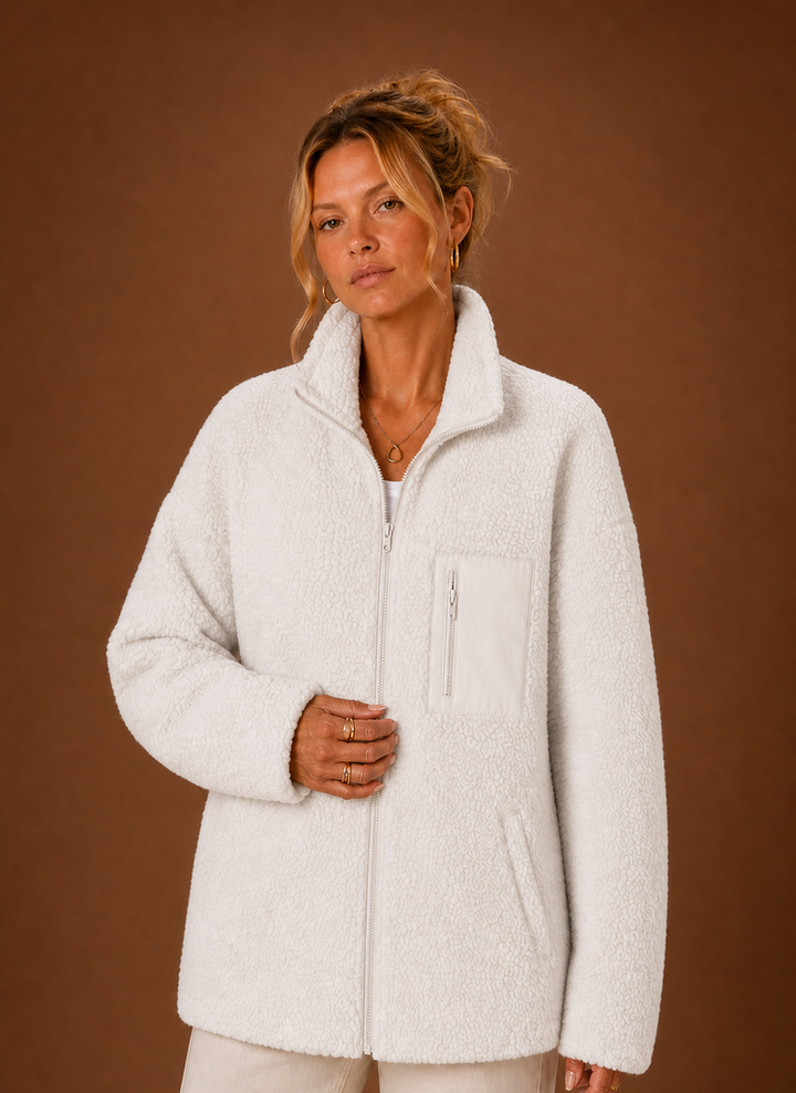 Lässige Damen Sherpa-Outwear-Jacke mit Reißverschluss. Modern & bequem für Freizeit & Alltag.