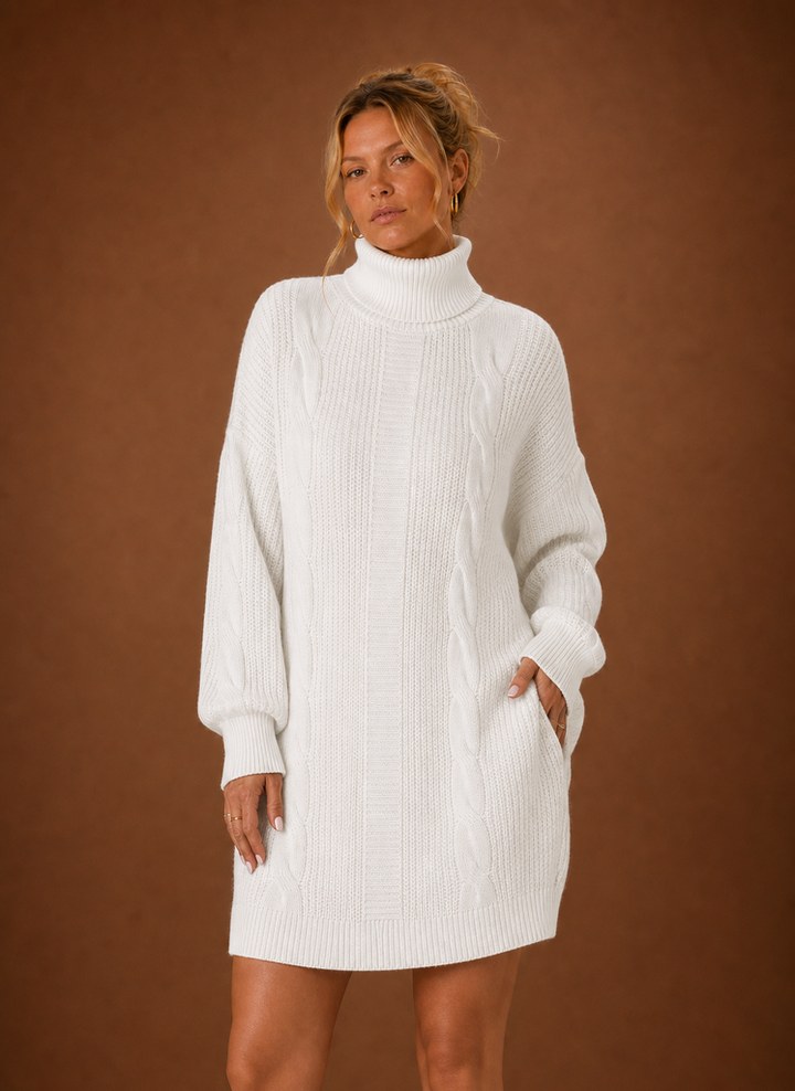 Vielseitiges Damen Strickkleid mit Rollkragen, perfekt für Freizeit & Casual Chic.