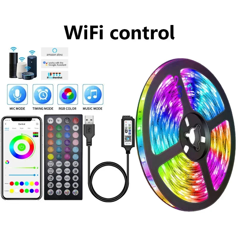 Dynamisches RGB Licht mit LED-Streifen für TV & Raumgestaltung; farbwechselnd, schafft einzigartige Effekte.