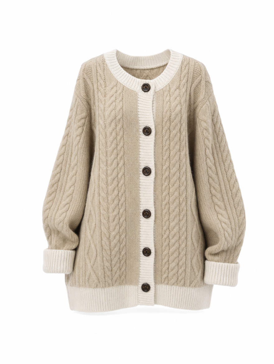 Elegante Damen Oversize Strickjacke mit Zopfmuster, langarm, ideal für Herbst & Winter. Gemütlich & lässig.