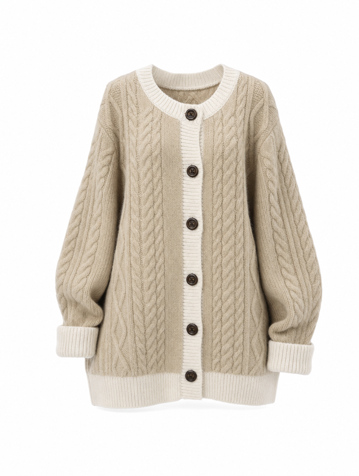 Elegante Damen Oversize Strickjacke mit Zopfmuster, langarm, ideal für Herbst & Winter. Gemütlich & lässig.
