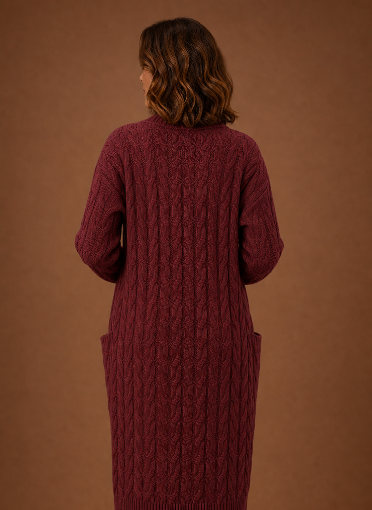 Bequeme Damen Langstrickjacke mit Kapuze, fließend und elegant für den Alltag.
