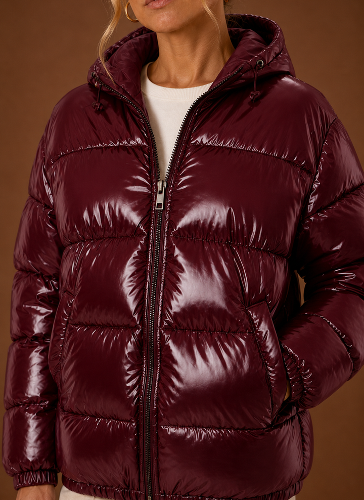 Oversized Steppjacke in Grün, Schwarz & Weinrot – stilvolle Damen Oberbekleidung für Herbst/Winter.