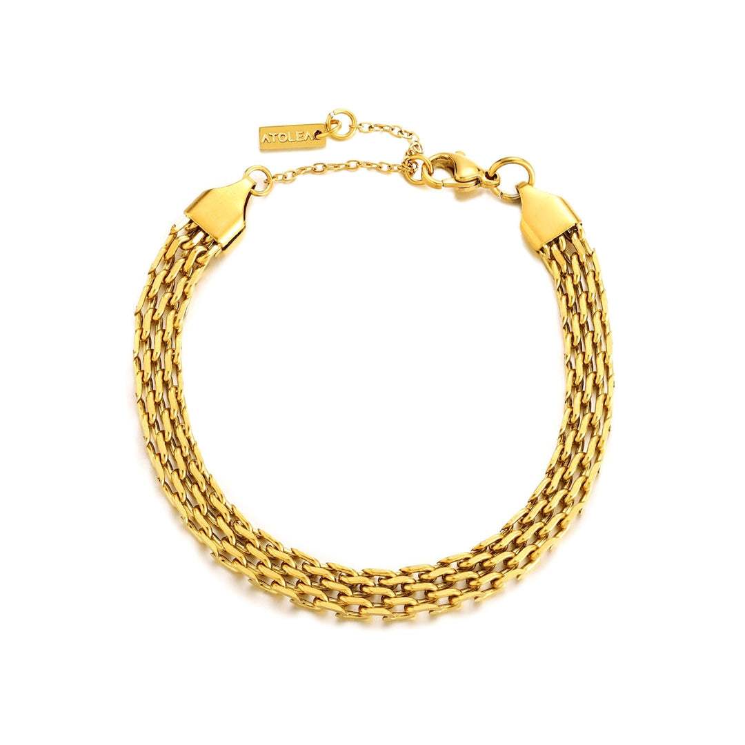 Robustes Flechtarmband Gold Silber für Damen, wasserfestes Edelstahl-Design, verstellbar.