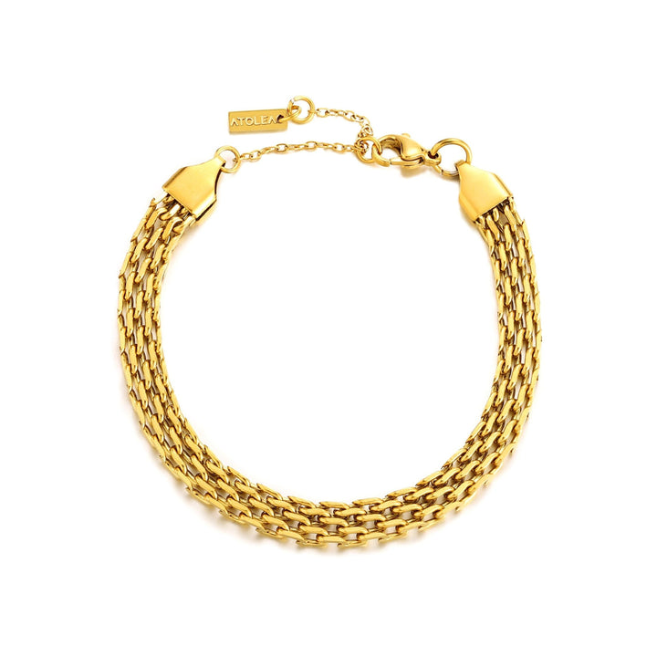 Robustes Flechtarmband Gold Silber für Damen, wasserfestes Edelstahl-Design, verstellbar.