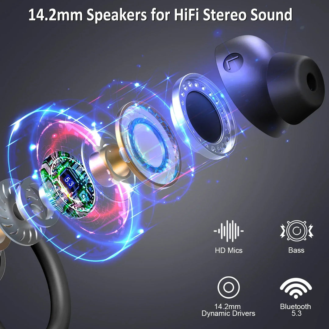 Roségoldene AeroTune Bluetooth In-Ear Kopfhörer: stilvoll, kabellos, lange Akkulaufzeit, für Musik.