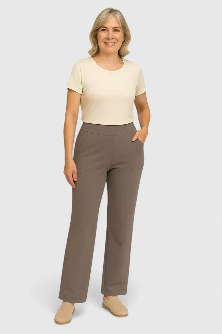 Vielseitige schwarze Damen-Hose mit geradem Bein, elegant und bequem für Büro & Freizeit.