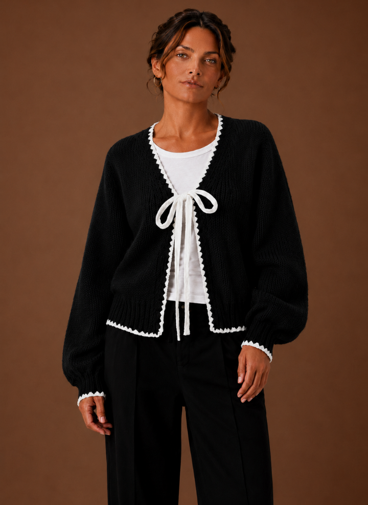 Elegante Damen Kurzjacke mit Wellenkante, Schleife & Ballonärmeln; modisches Oberteil für Frühling/Sommer.