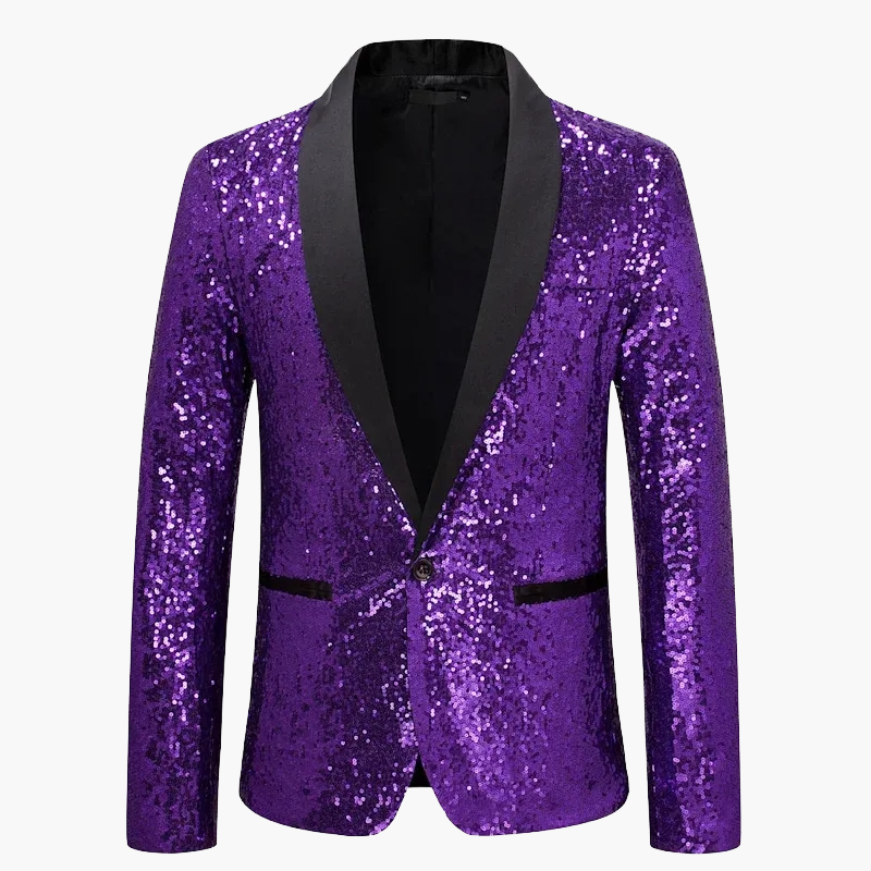 Klassischer Herren Smoking Sakko mit Pailletten, schwarzer Glitzer Blazer für formelle Abendveranstaltungen.