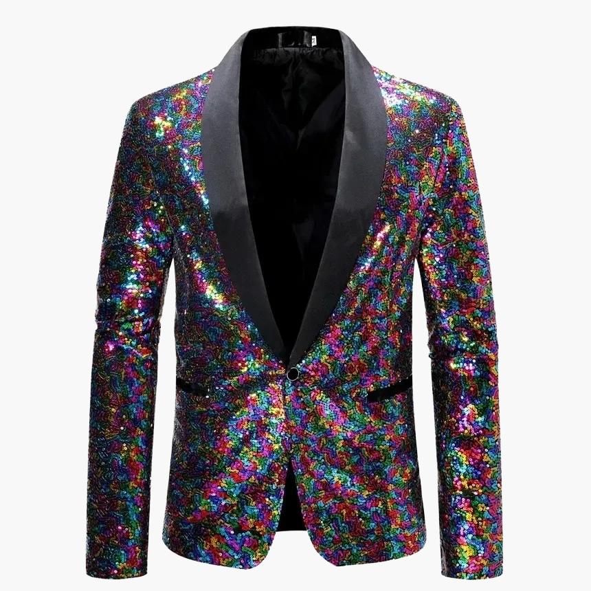 Ausdrucksstarker Herren Pailletten Smoking Blazer, schwarzer Glitzer für einen unvergesslichen Event-Auftritt.