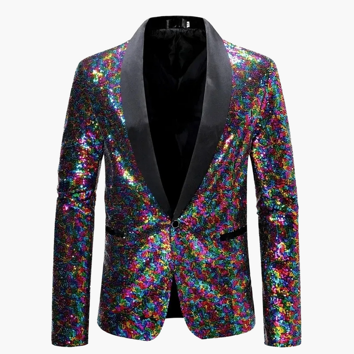 Ausdrucksstarker Herren Pailletten Smoking Blazer, schwarzer Glitzer für einen unvergesslichen Event-Auftritt.