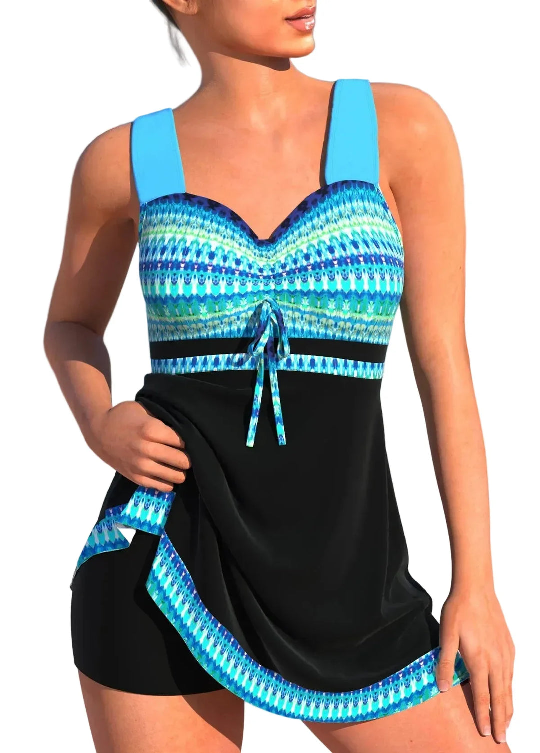 Bequemes Damen Tankini Set mit hoher Taille, ideal für Strandmode & Poolbekleidung. Eleganter zweiteiliger Schwimmanzug.