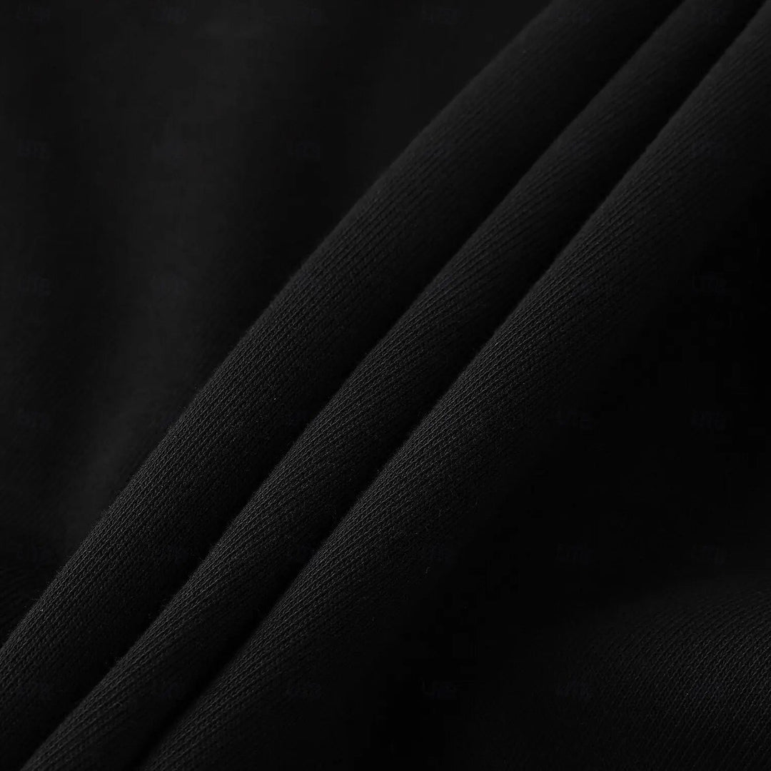 Schwarzer Herren Kapuzenpullover mit praktischem Reißverschluss und einzigartigem Revers, bequem für Sport und Alltag.