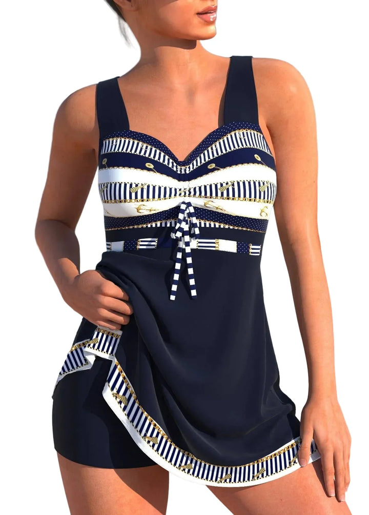 Modisches Damen Tankini Set mit hoher Taille. Vielseitige Badebekleidung & Strandmode für einen entspannten Sommer.