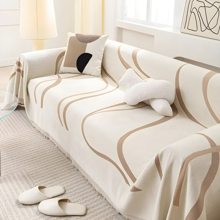 Dekorativer umkehrbarer Sofaüberwurf aus weicher Chenille in Grau & Khaki, ideal für Wohnzimmer-Update.