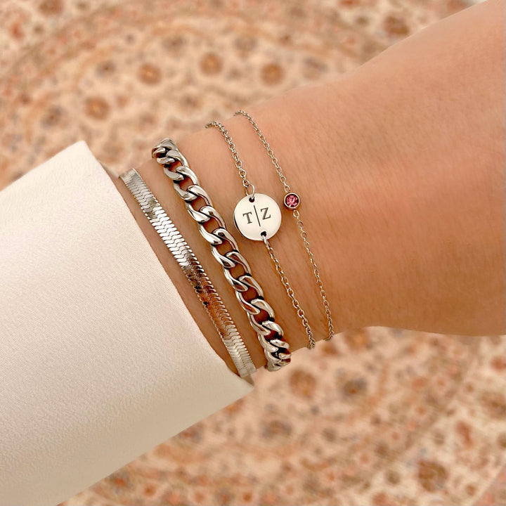 Elegantes Damenarmband mit Geburtsstein, runder Edelstein, vergoldet, persönlich und zeitlos.