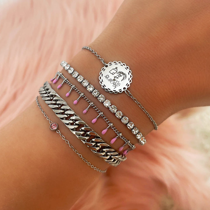 Schmuckgeschenk: Damenarmband, runder Edelstein als Geburtsstein, vergoldet auf Sterling Silber.