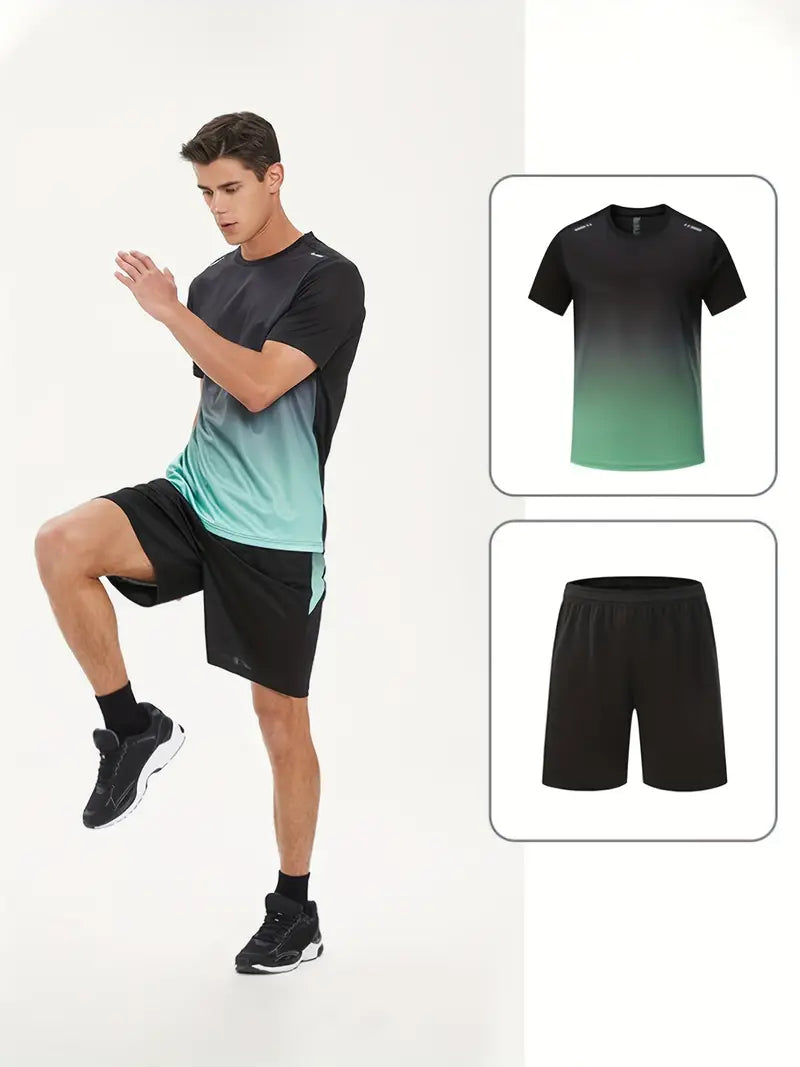 Vielseitiges Herren Sportset Jarek: Feuchtigkeitsableitendes Kurzarm-T-Shirt & Shorts für Sport und Freizeit.