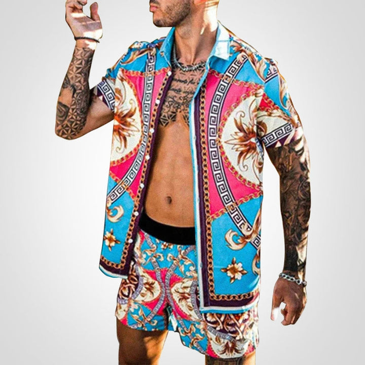 Bequemes Ruben Herren Zweiteiler Set mit modernem Print. Ideal für entspannte Sommertage und Freizeit.