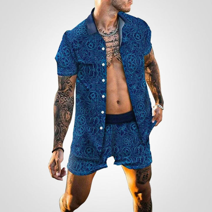 Dynamisches Ruben Herren Zweiteiler Set mit Print. Ideal für aktive Sommertage, Urlaub, Strand & Freizeit.