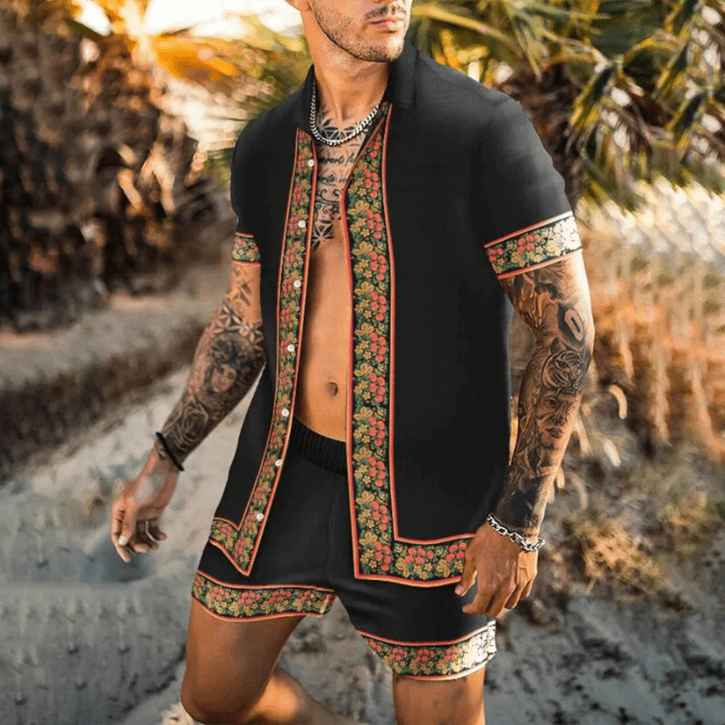 Bequemer Herren Patchwork-Zweiteiler Malik für Freizeit, Urlaub und entspannte Sommerabende.